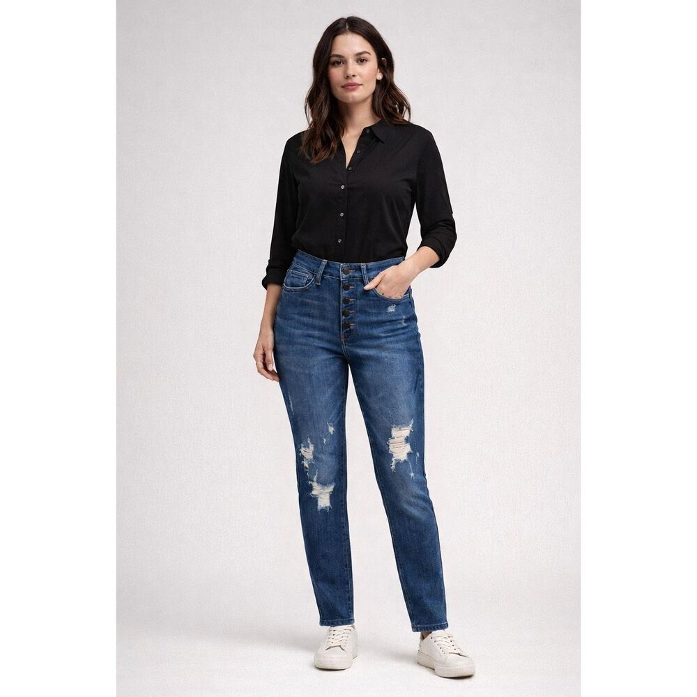 Judy Blue High Waist Distressed Button Fly Jeans Women Size 25 NWT
